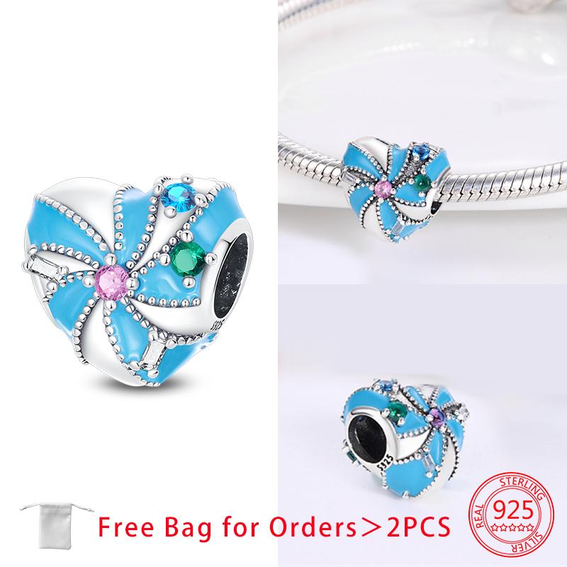 Original Blue Heart-Shaped Charms Rocket Pilot Bow Beads Copper Pendants Fit Bracelet Women Diy Jewelry Making Fine Gift