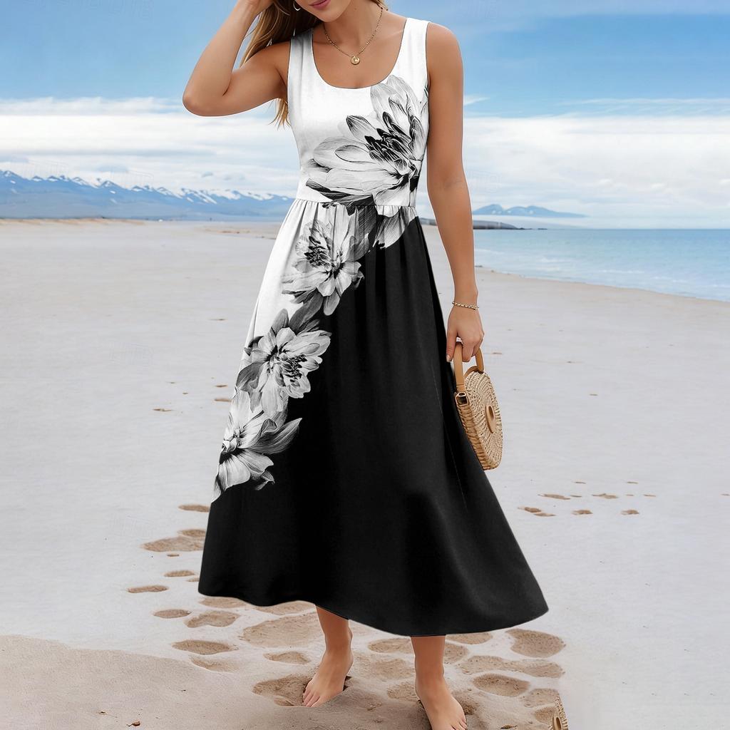 Ladies' Floral Summer Casual and Fashionable Sleeveless Long Dress