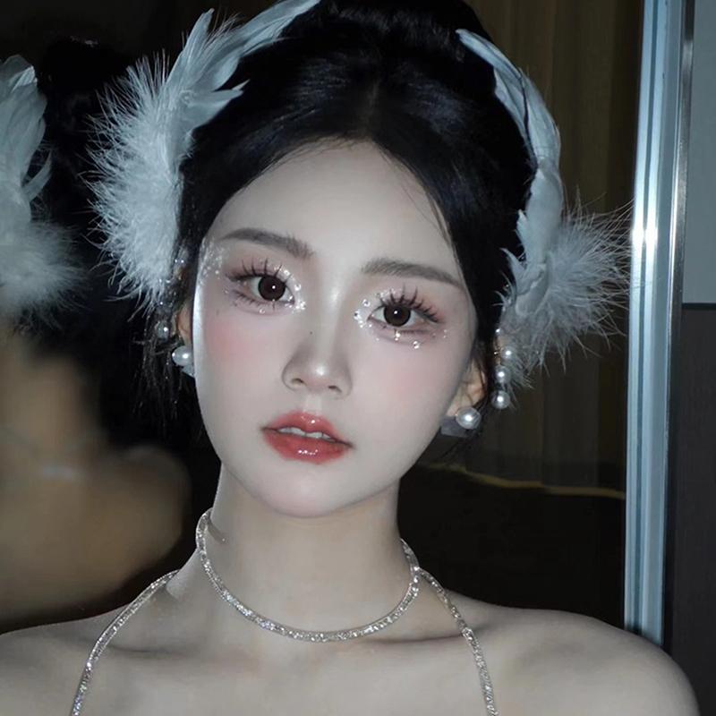 White Swan Feather Faux Pearl Hairpin Headwear Ballet Style Stage Performance Side Clip Girl Party Hair Accessories Gifts