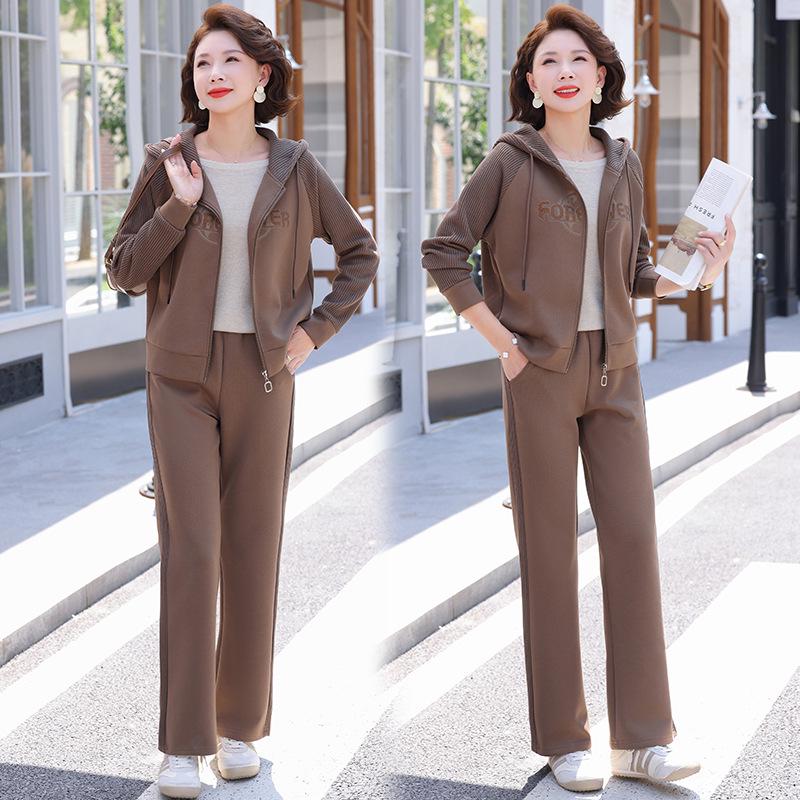 Women's Casual Hooded Cardigan Sweatshirt and Straight-Leg Sweatpants Set for Spring and Autumn