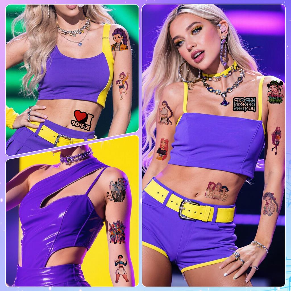 80 KPOP Łowcy Czarownic Naklejki Tatuaże Kreskówka Animacja Peryferyjne Kreatywne Tymczasowe Naklejki Tatuaże