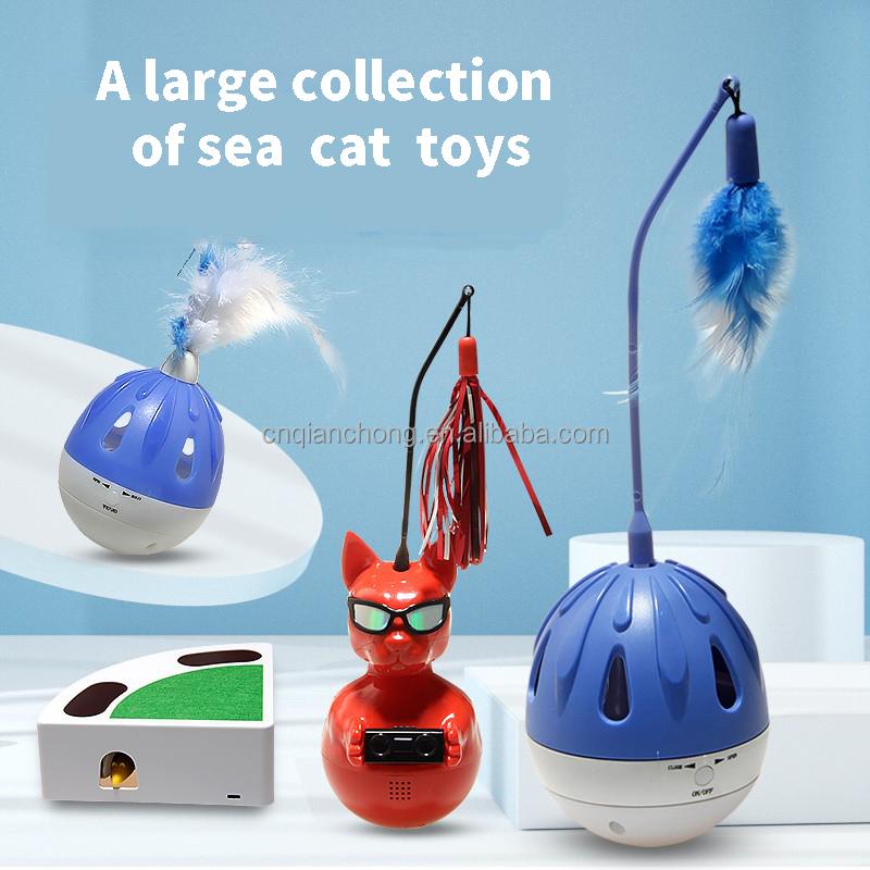 Pet Feather Tumbler Toy Interactive & Movement Cat Toy Retractable Feather Teaser Tumbler With Food Dropping Ball (Blue,Xxxl)