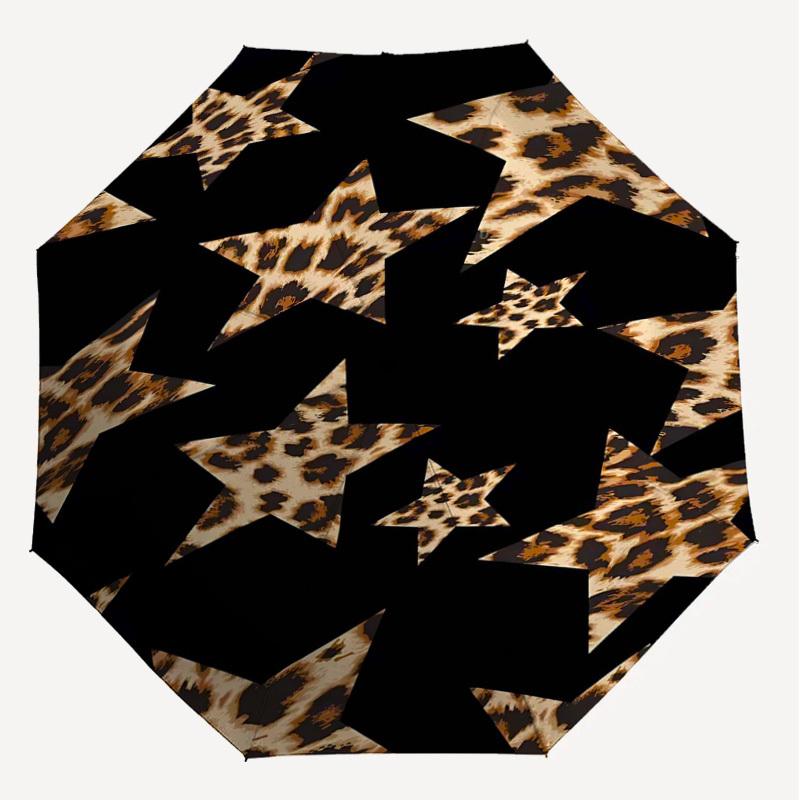 1 Stück Leopardenmuster Sterne Regenschirm - 8 Speichen verstärkt, Automatisches Öffnen, Leicht & Langlebig, Niedliches Modeaccessoire für den Außenbereich, Strand oder Freizeit, Bea