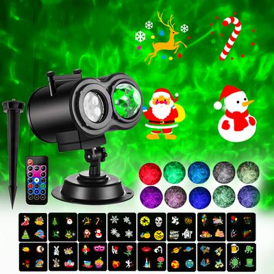 Christmas Holiday Lights Projector 2-in-1 Ocean Wave LED Motion Projection Lamp Waterproof with 16