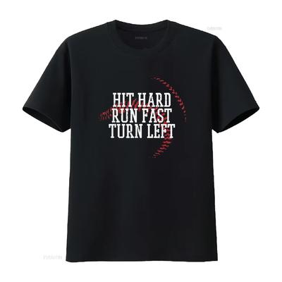 Baseball Hit Hard Run Fast Turn Left Men Boys Kid T Shirtn Youth Shirt Vintage Washed Streetwear Graphic Stylish
