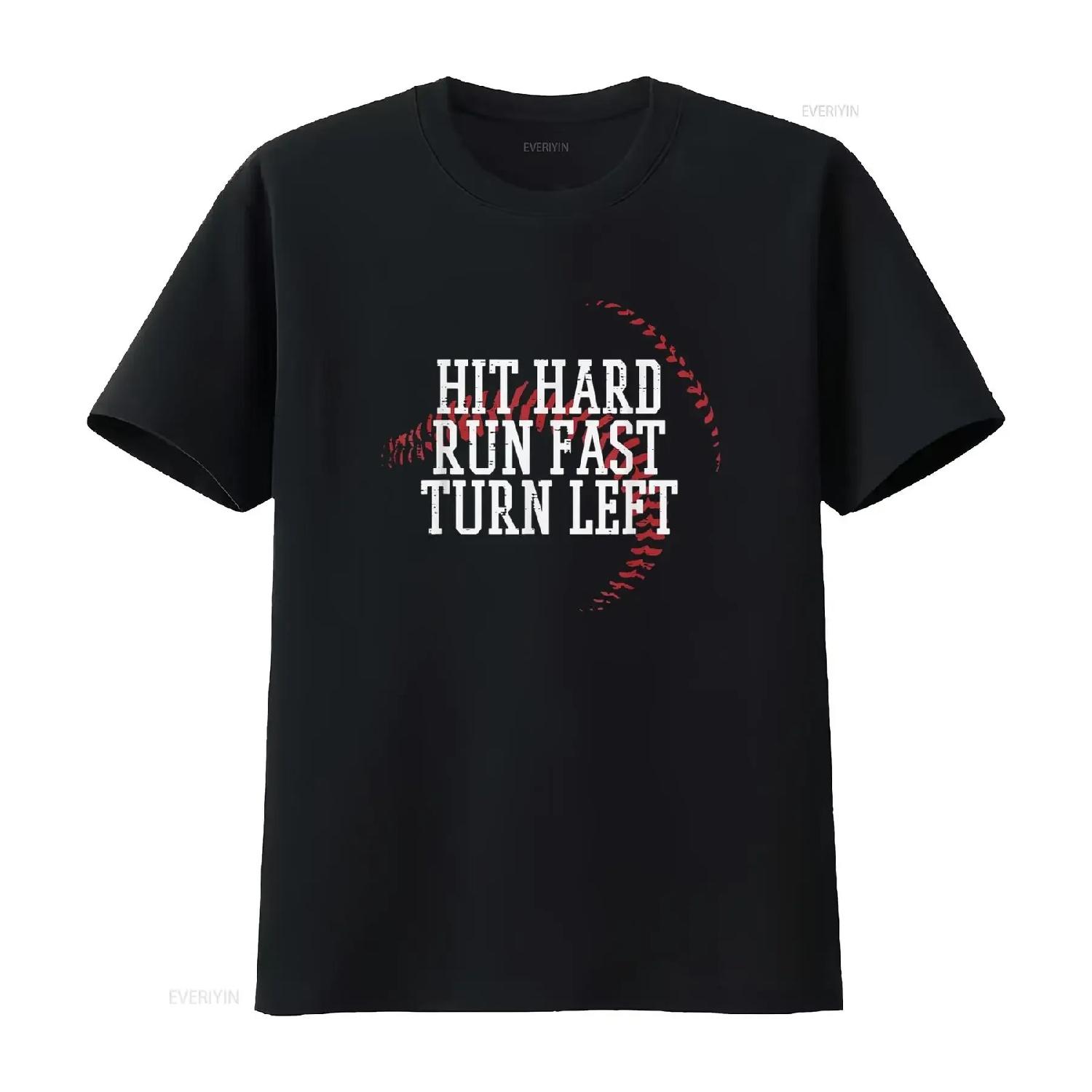 Baseball Hit Hard Run Fast Turn Left Men Boys Kid T Shirtn Youth Shirt vintage Washed streetwear graphic Stylish S чёрный