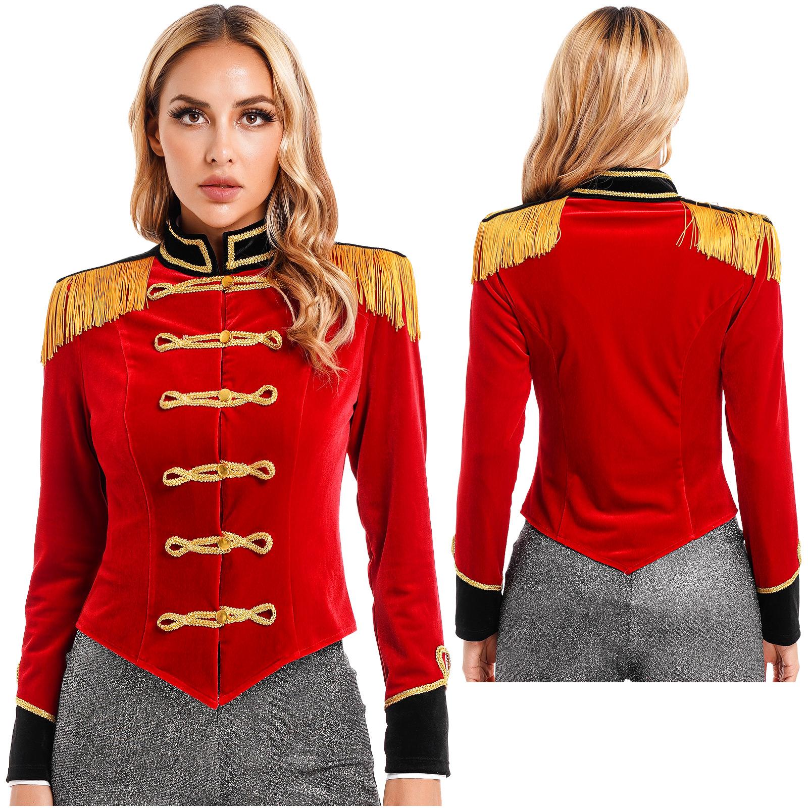 Dames Cirkus Ringmeester Kostuum Showman Majorette Kwast Staartjas Jas Halloween Carnaval Leeuwentemmer Cosplay Kostuums M rood
