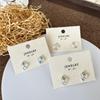 Korean Geometric Zircon Cat's Eye Mosaic Stud Earrings with Pearls - Versatile & High-End Design