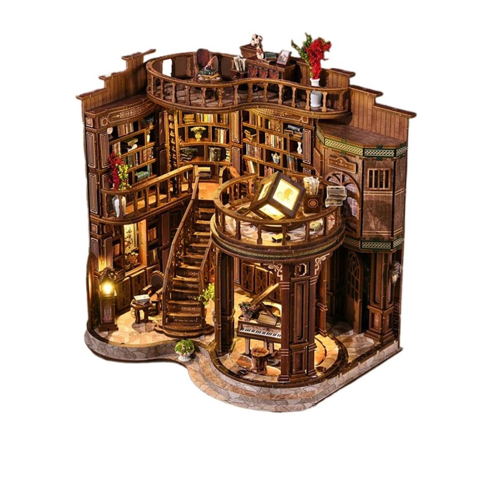 Qimeng Book Hall DIY Hut Retro European Architectural Model Hand-assembled Miniature House Creative Toy Gift