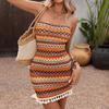 European & American 2026 Ethnic Style Strapless Striped Bodycon Holiday Dress