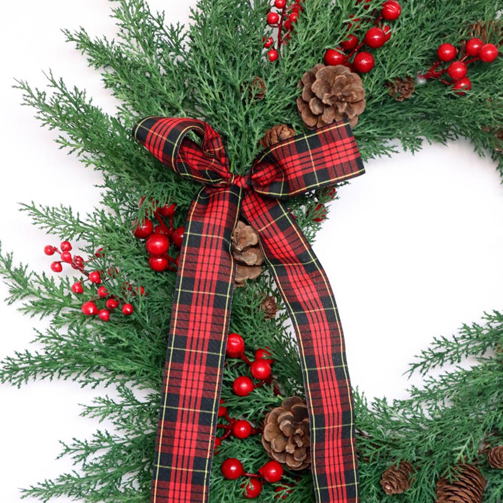 Artificial Xmas Wreath for Front Door Decoration Xmas Wreath with Pine Cones Berries Bows