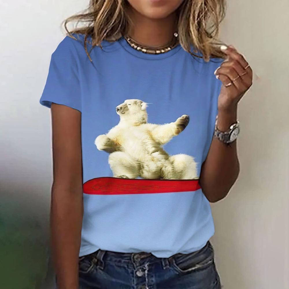 Funny Dog Pattern T-Shirt For Women Cute Animal 3d Printed T Shirts Summer Fashion Oversized Tees Short Sleeves Round Neck Tops
