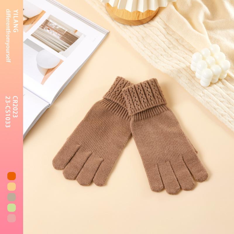 Winter Women's Warm and Velvet Dew fingered Knitted Gloves Five Finger Solid Color Wool Gloves Cold Touch Screen Gloves