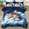 2/3pcs Quilt Cover Set, Cartoon Animal Cat Printed Duvet Cover Set, King Queen Style Bedding Set, Polyester Machine Washable