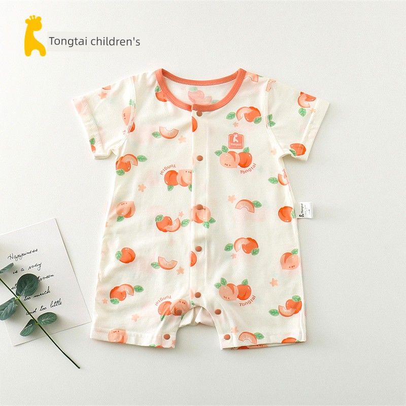 Tongtai Summer Baby Short-Sleeve Closed-Crotch Romper for Boys and Girls, 3-18 Months, Front-Opening Jumpsuit
