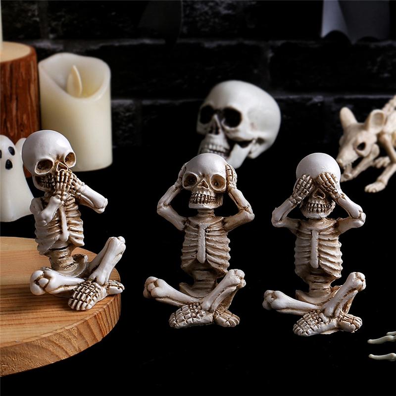 A84E-Skull Shelf Decor,Skeleton Figurine,Halloween Gothic Home Decor,Antique Accent Statue,Collectible Figurines Set Of 3