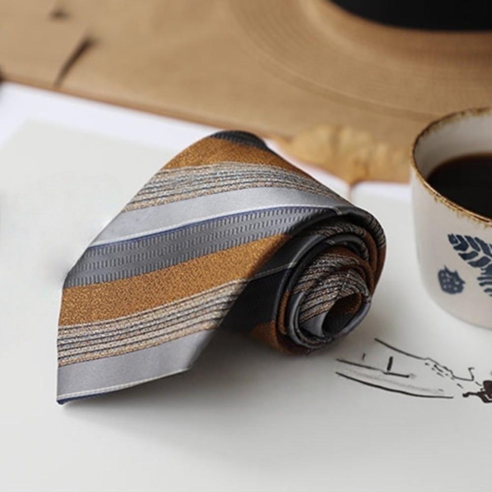 2-Piece Set Narrow Neck Tie Set 8cm Suit Pocket Square Elegant Look Striped Neckties Wedding Attire