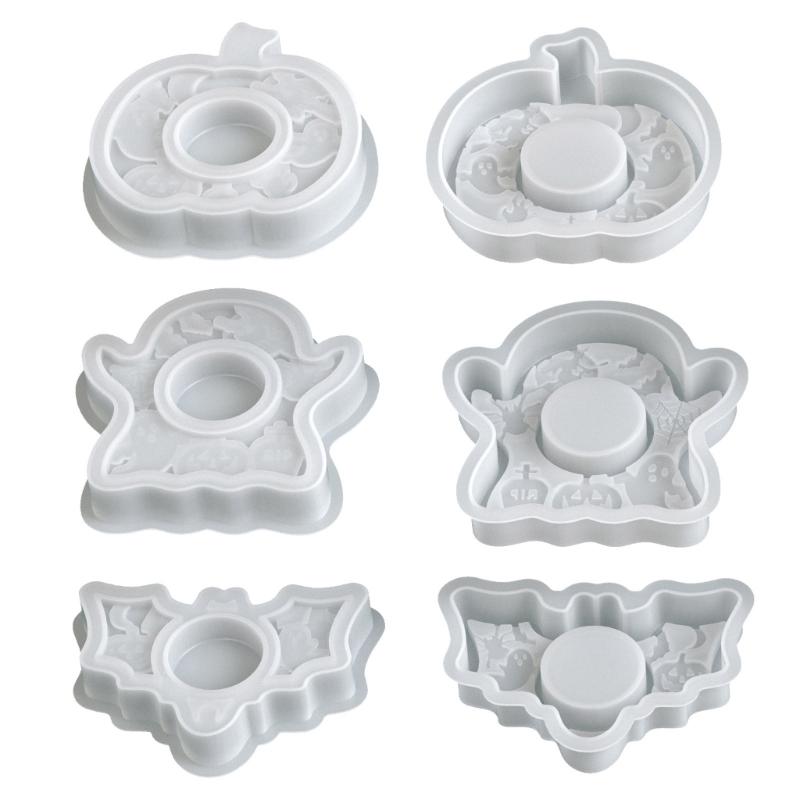 Reusable Silicone Crafting Mold For Festive Candle Base Featuring Halloween Pumpkin Bat And Specters Patterns