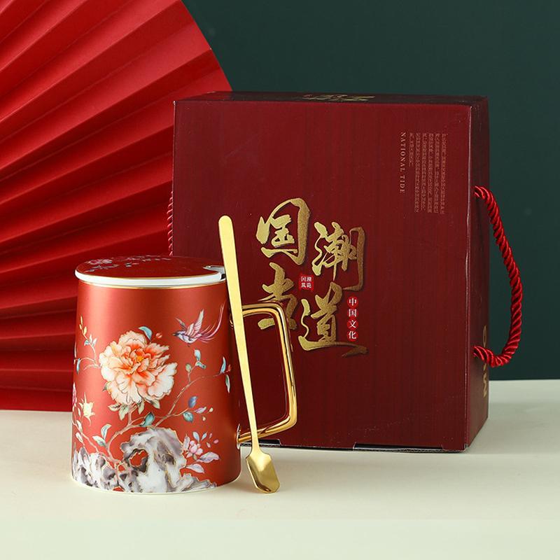 Chinese Style Ceramic Mug With Flower Pattern Vintage Floral Tea Cups With Handles Best Gifts For New Year's Gifts Mother's Day