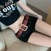 Pantaloncini Neri di Jeans Sexy a Vita Bassa Spicy Girl - Hot Pants Svasati Snella per Donna