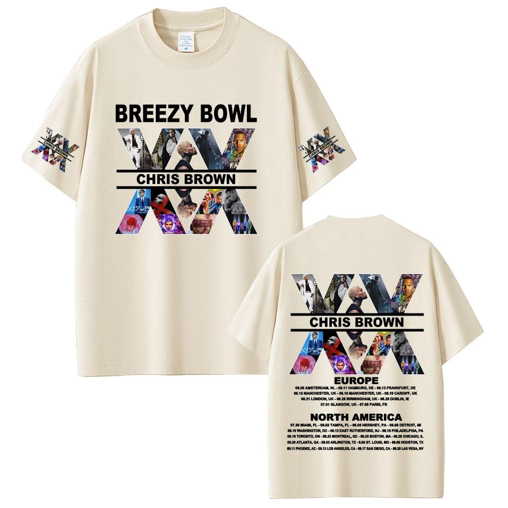 Rapper Chris Brown Breezy Bowl XX Tour 2025 Tshirt Unisex Women Hip Hop Fashion Oversized Short Sleeve T Shirts Streetwear Unisex