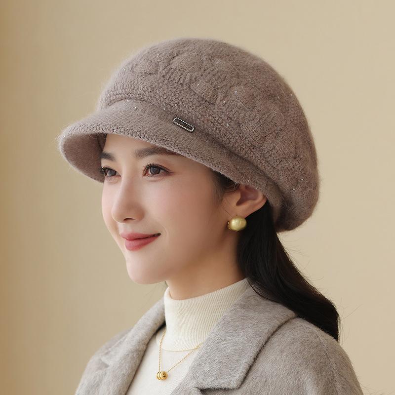 Middle-aged and Elderly Hat Women's Autumn and Winter Wool Hat Fashion Cap Thickened Warm Knitted Windproof Beret