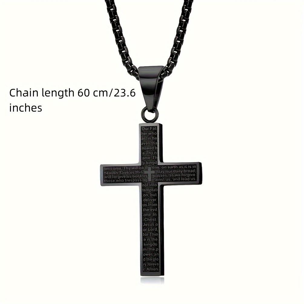 1pc Multi-color Men's Titanium Steel Carved Cross Pendant Necklace, Men's And Women's Stainless Steel Cross Pendant