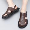 2025Summer Black/Brown Beach Slippers Cowhide Sandals Breathable Shoes Men Baotou Sandals Genuine Leather Non-Slip Outdoor Shoes