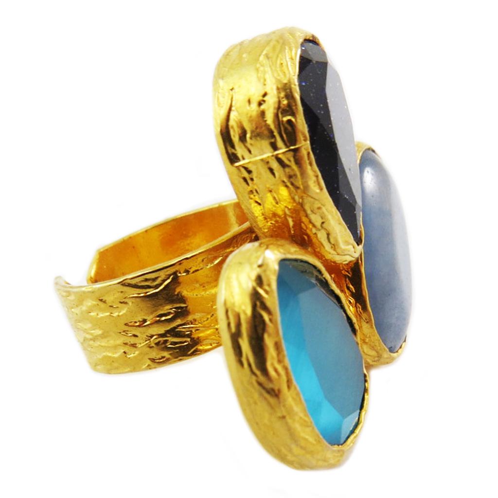 Les Trésors De Lily [Q5634] - Designer Ring 'Cléopatra' Turquoise Black Gold - 30x25 Mm