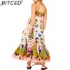 BITCED Spring/Summer Casual Maxi Dress for Women Spaghetti Strap Printed Linen 9 Colors Full-Skirted Dress