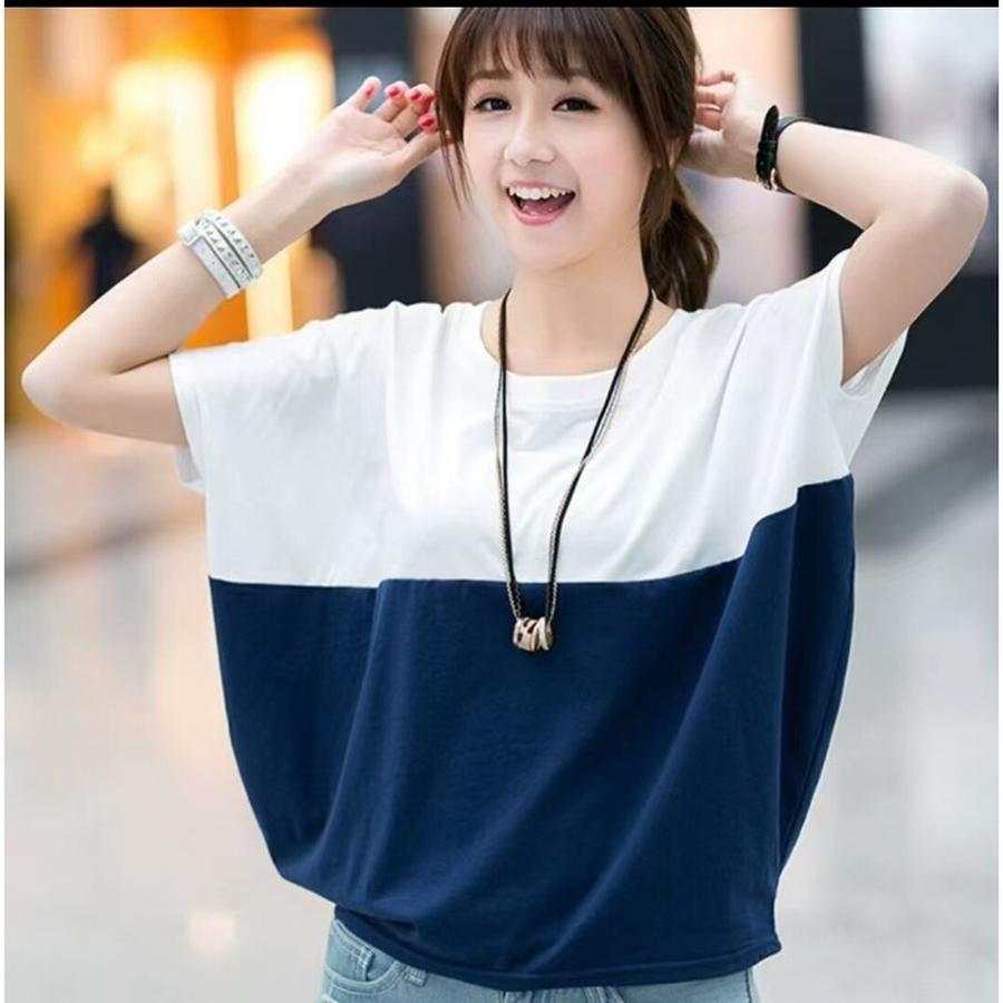 

High Quality Summer Korean Style Women s Patchwork Plus Size T-Shirt 2XL синій