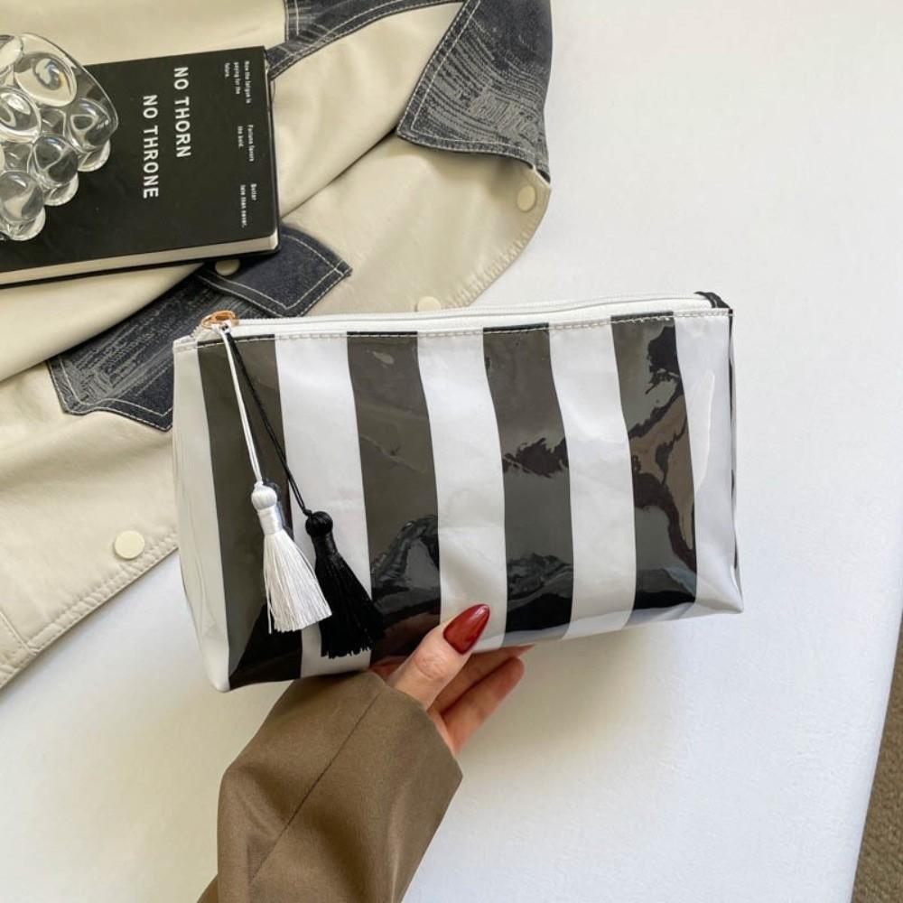Large Capacity Striped Cosmetic Bag Waterproof Beach Storage Bag Fashion PVC Toiletry Bag Women