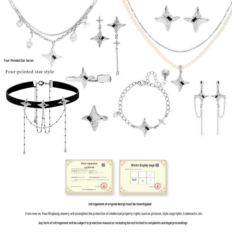 Four-Pointed Star Women's Necklace - Light Luxury & Original Design Clavicle Pendant
