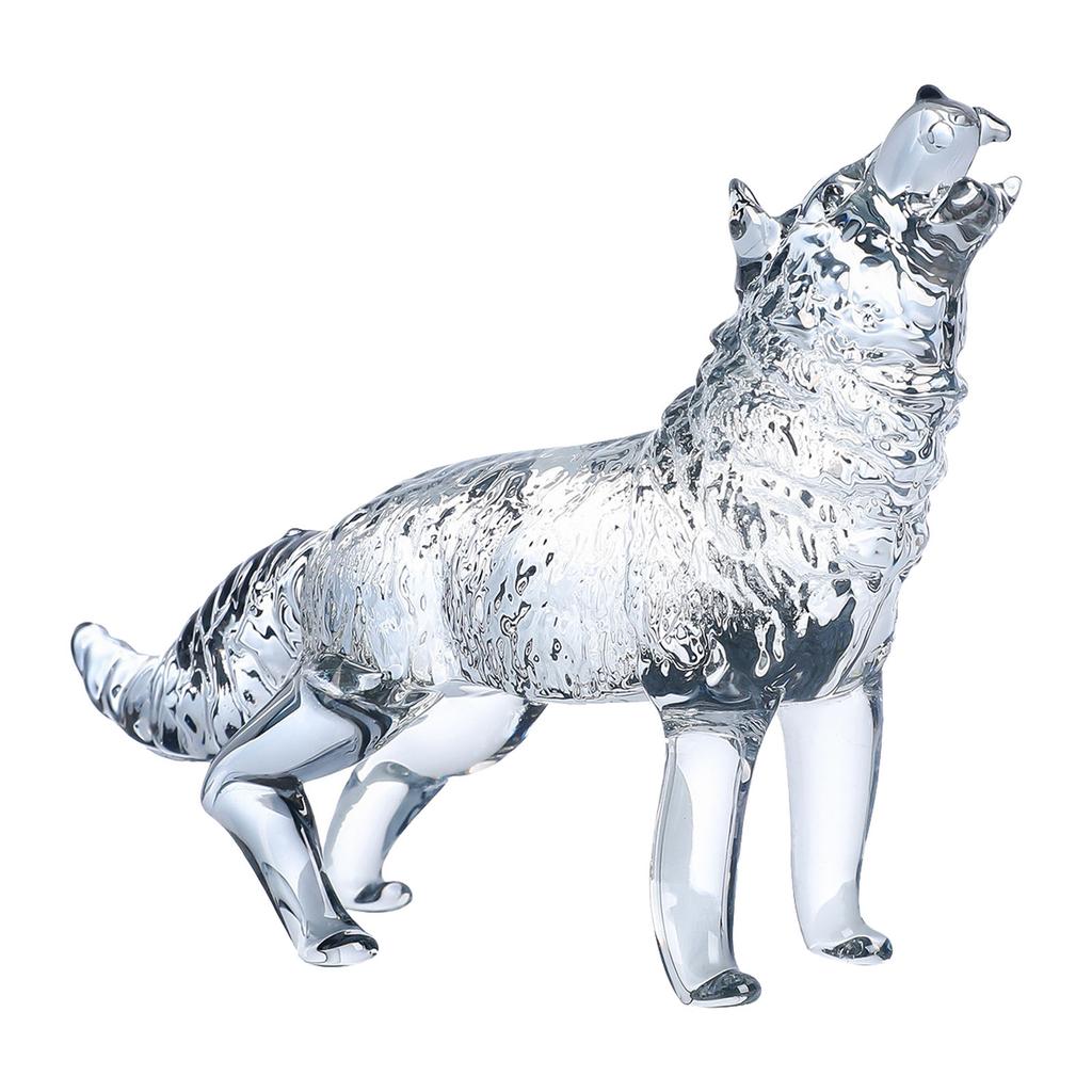 Crystal Glass Wolf Figurine Howling Wolf Statue Hand Glass Animal Sculpture Collectible Paperweight