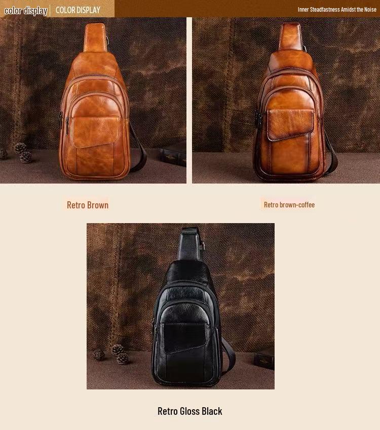 Men's Genuine Leather Chest Bag - Top Layer Cowhide, Crossbody, Fashionable, Retro, Versatile, High-End Style