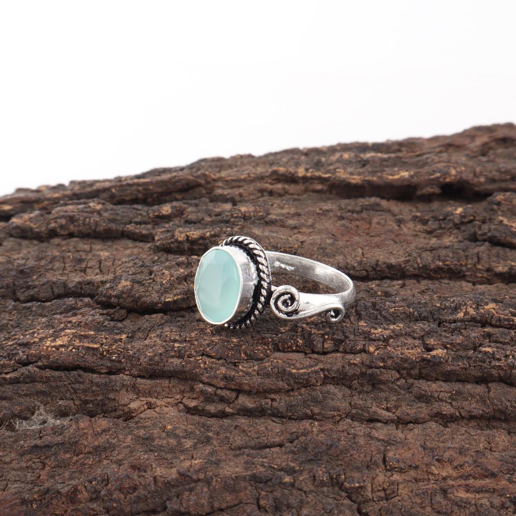 Aqua Chalcedony Ring, 925 Solid Sterling Silver Jewelry, Gemstone Ring, Gift For Her Handmade Dainty Jewelry