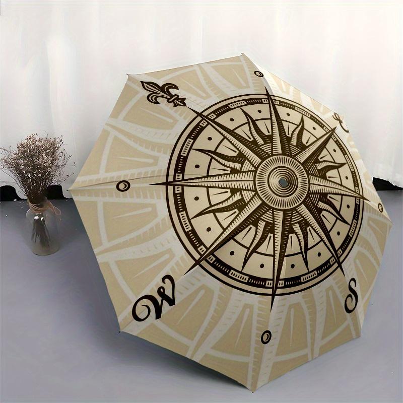 Compass Rose-themed, Eight-ribbed, Self-folding Umbrella Is Suitable for Everyday Outdoor Use and Is An Ideal Gift for Friends and Family, A
