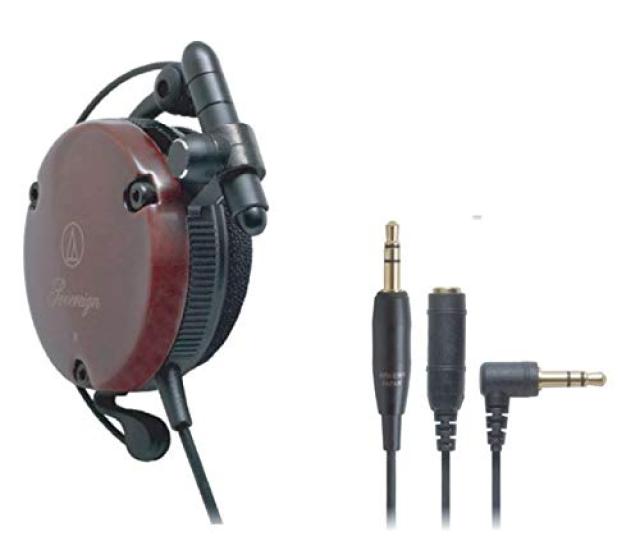 Audio-Technica ATH-EW9 Brown On-Ear Headphones with Ear Hooks and Wood Housing, Compact