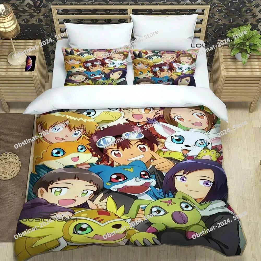 Digimon Cartoon Bedding Set Duvet Cover Full Queen King Size Pillowcase Bed Printed Bed Set Aldult Kid Bedroom Single Twin