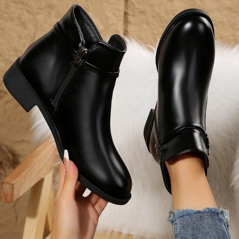 Fashion Women's Fashion Cotton Boots Winter New Round Head Side Zipper Glitter Anti-slip Wear-resistant Ankle Boots