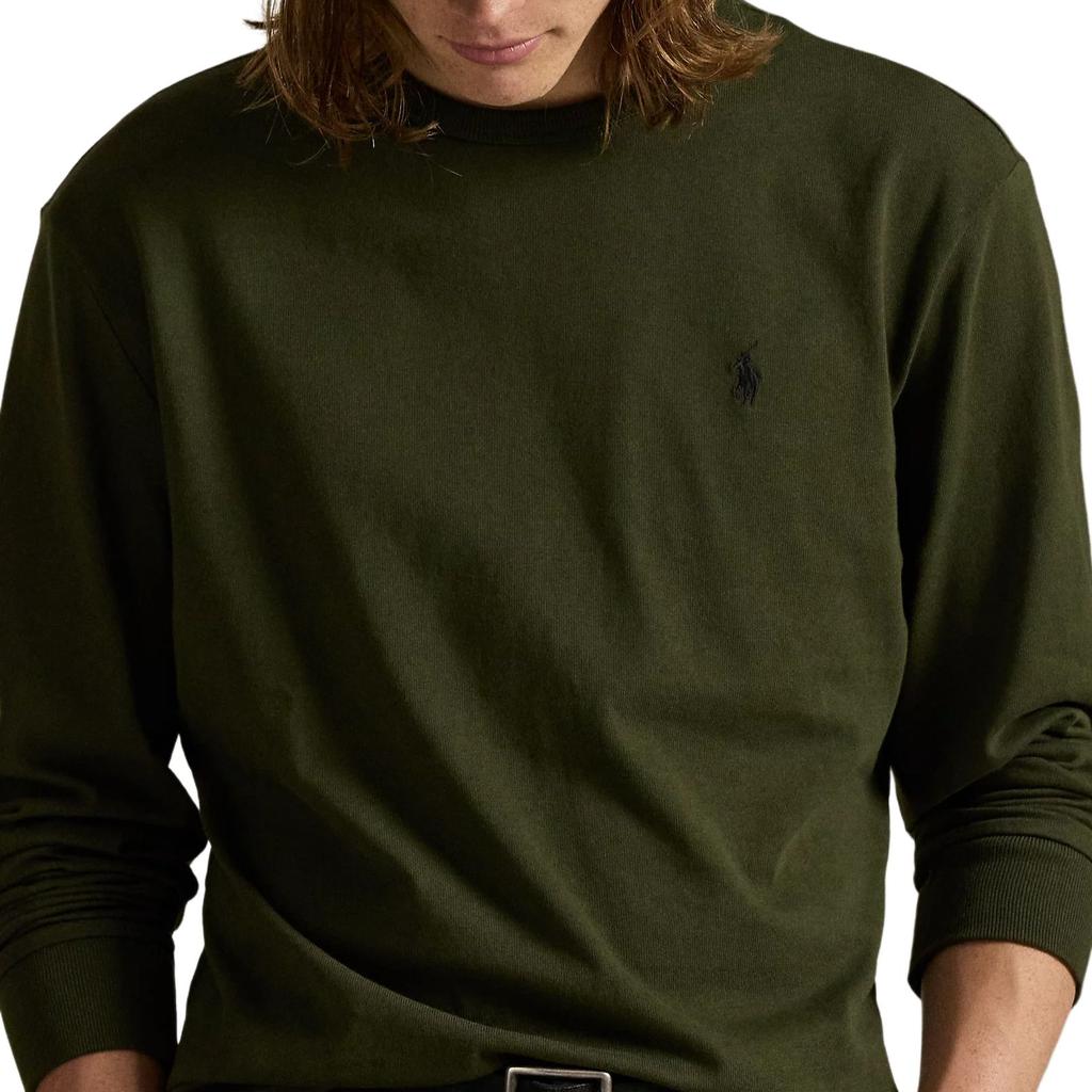 Polo Ralph Lauren Klasický strih Bavlnené tričko s dlhým rukávom Pánske vrchné oblečenie Olivovo-zelená 710970697-004