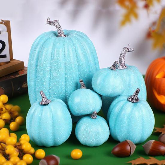 7 Pcs Artificial Pumpkins Assorted Sizes Faux Foam Pumpkin Crafts Farmhouse Rustic Fall Table Centerpiece for Halloween Mantel Shelf Decoration