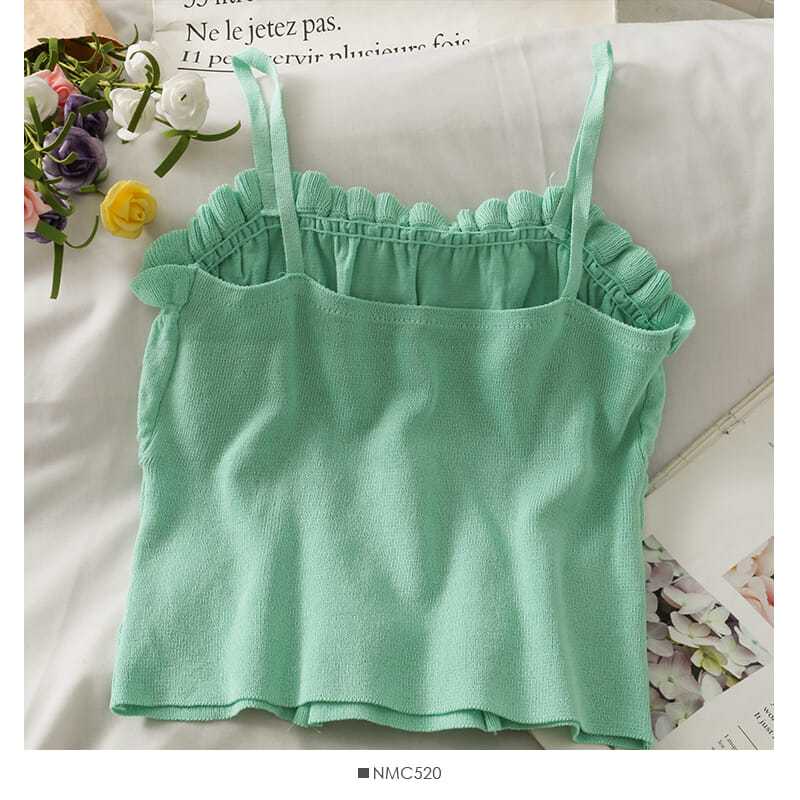 Short Style Crop Top with Exposed Navel and Black Fungus Edge Slim Fit Camisole Women's New Style Drawstring Tied Knit Vest Summer