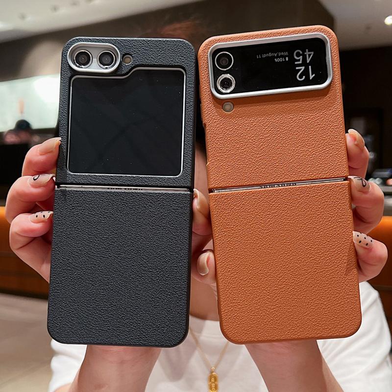 For Samsung Galaxy Z Flip 7 FE 6 5 4 3 5G Luxury Leather Case Shockproof Soft TPU Folding Phone Cover For Samsung Z Flip5 Flip6