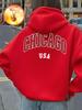 Chicago Usa Letter Printing Hoodies Womens Winter Fleece Warm Pullover Casual Pocket Sweatshirt Basics Comfortable Woman Clothes
