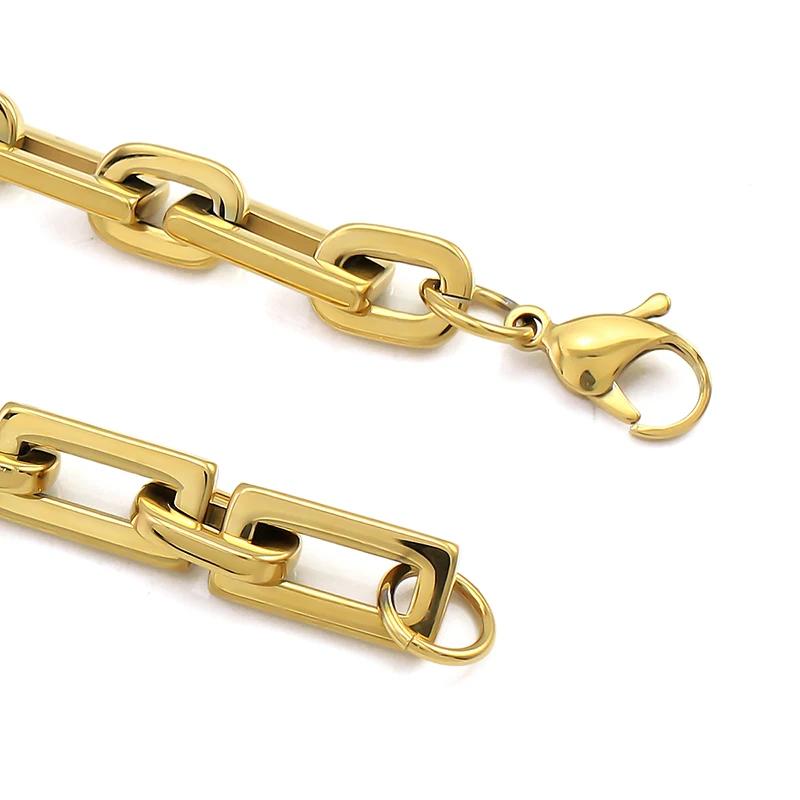 Trendy Style Gold Color Stainless Steel Thick Rectangular Link Chains Necklace for Women Men Carabiner Pendant Chunky Necklace