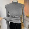 Gray Premium Slim Base Layer Women Elegant Mock Neck Top Spring Solid Inner Wear Knit Sweater