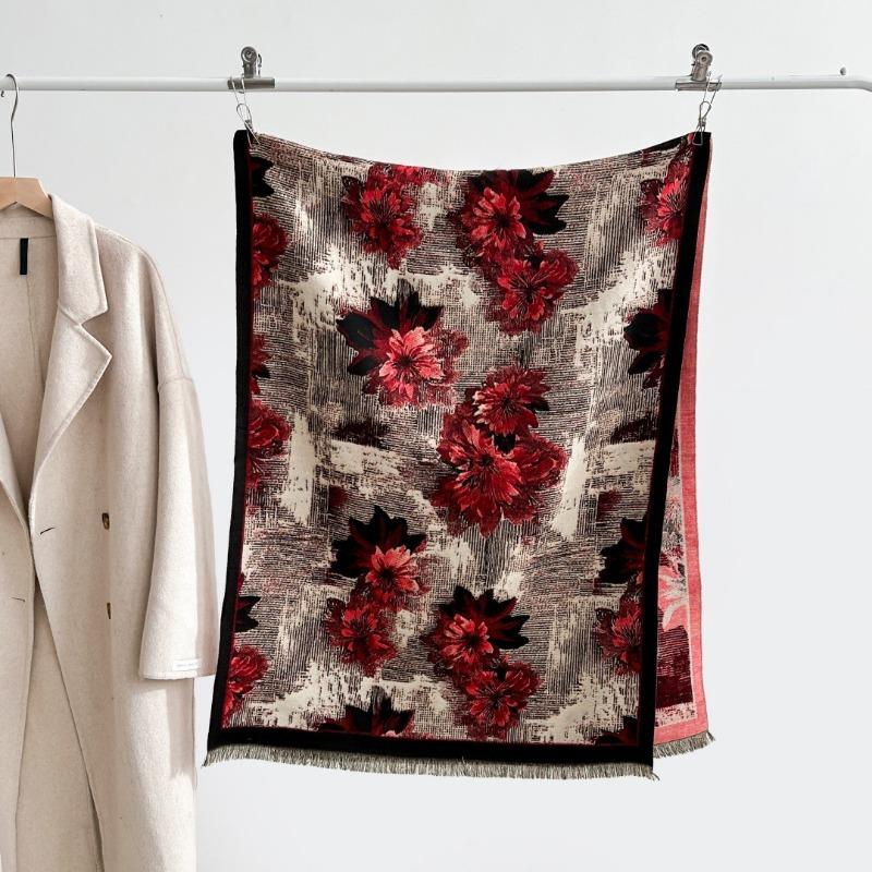Autumn and winter new double-sided color oil painting series imitation cashmere thickened warm scarf women's air conditioner shawl
