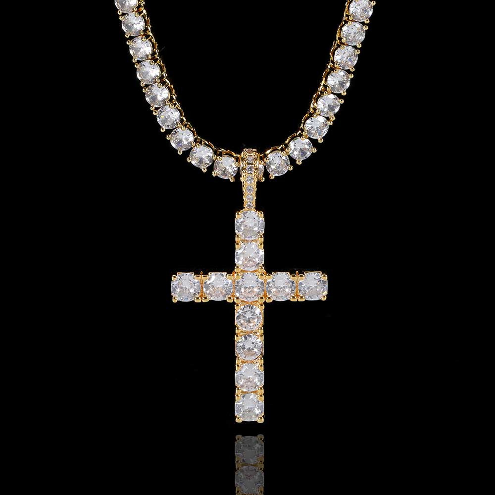 Modna Prosta Biżuteria Krzyż Błyszcząca Iced Out Cyrkonia Diament 18k Białe Złoto Platerowany Naszyjnik z Zawieszką Krzyż Dla Mężczyzn Kobiet