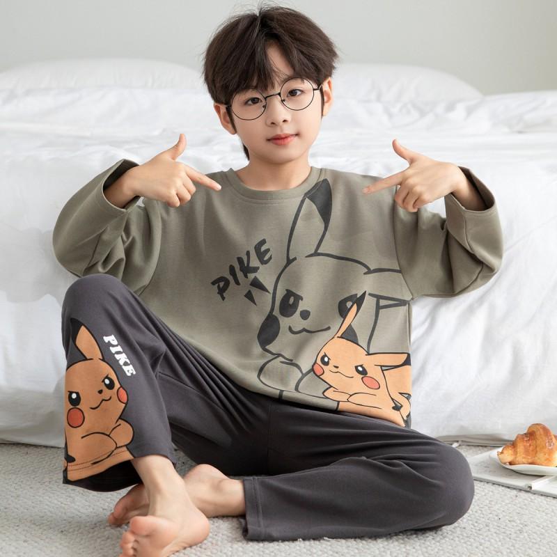 Boys Cotton Pajama Set Long Sleeve Thin Winter Sleepwear Kids 8 Years Cartoon Print Comfortable Home Wear